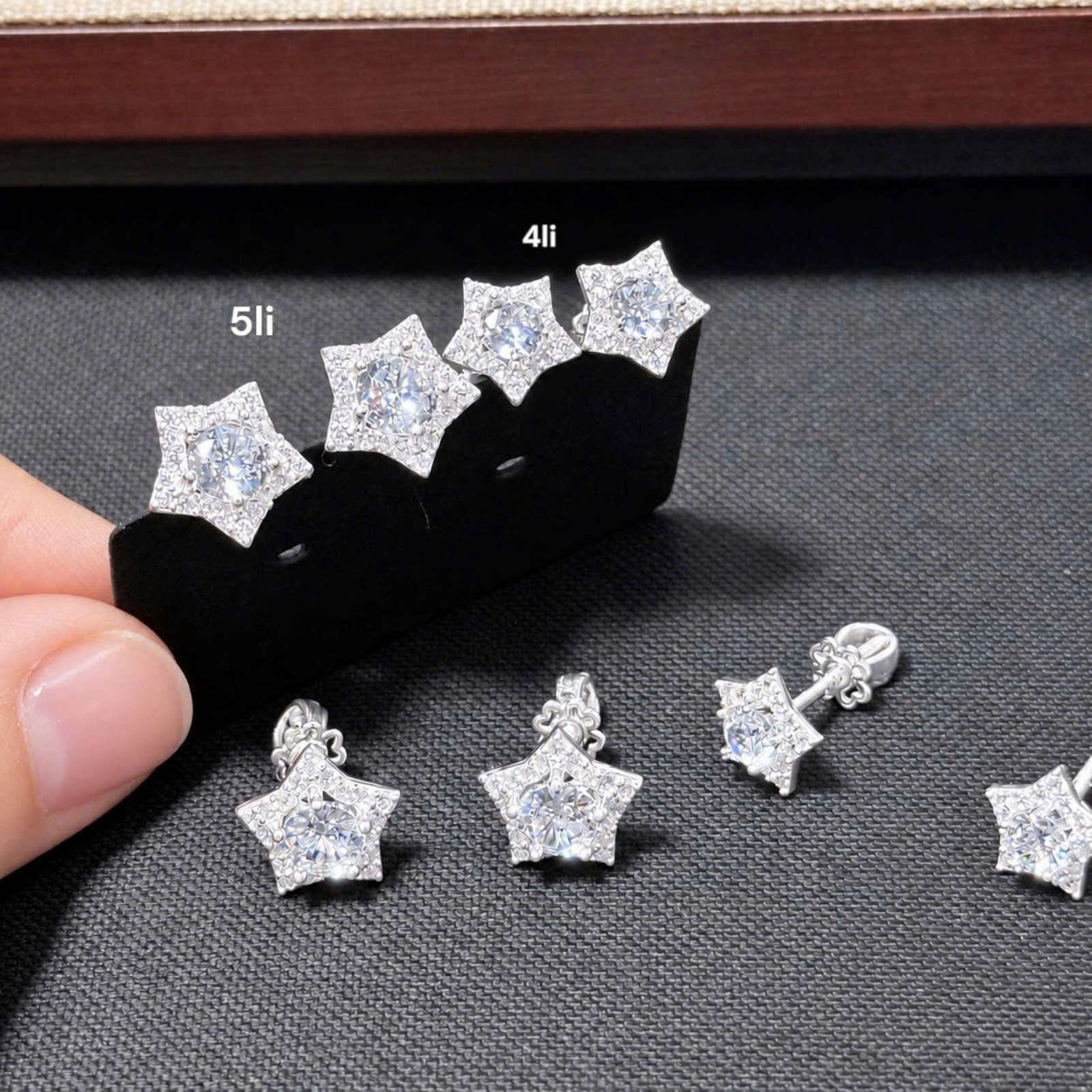 Bông Tai Bạc Nam Ngôi Sao Đính Đá Trắng – Star Diamond 4Li/5Li - Ảnh 3