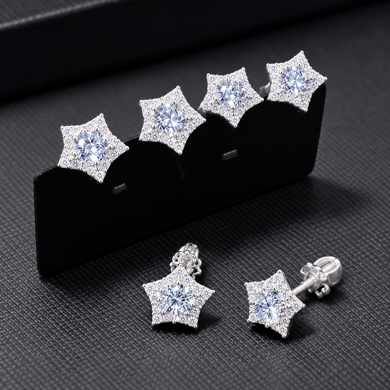 Bông Tai Bạc Nam Ngôi Sao Đính Đá Trắng – Star Diamond 4Li/5Li