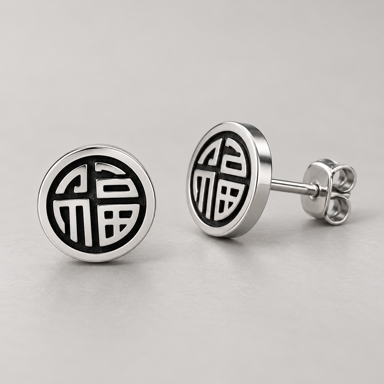 Bông Tai Bạc Nam Họa Tiết Phúc Thọ – Lucky Seal - Ảnh 7