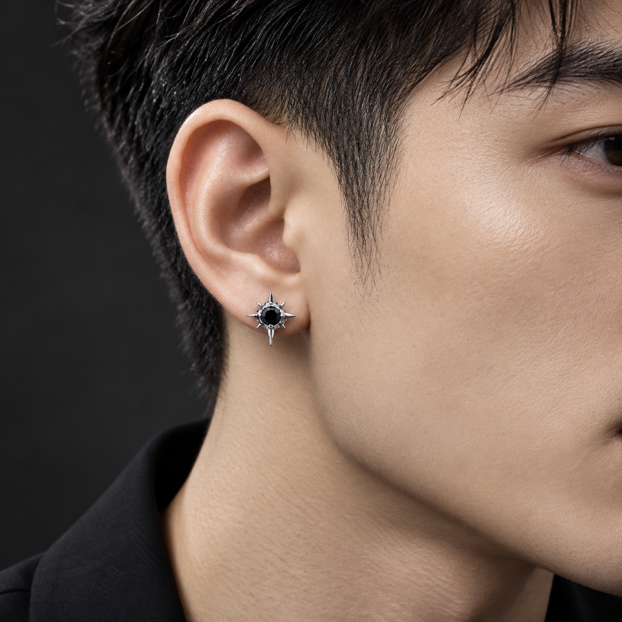 Bông Tai Bạc Nam Hắc Tinh Vương Giả Đính Đá Đen – Dark Nova - Ảnh 2