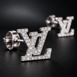 Bông Tai Bạc Nam Chữ LV Đính Đá – Icon Luxe