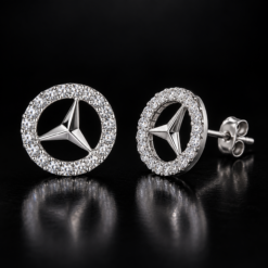Bông Tai Bạc Nam Logo Mercedes Đính Đá – Benz Luxe