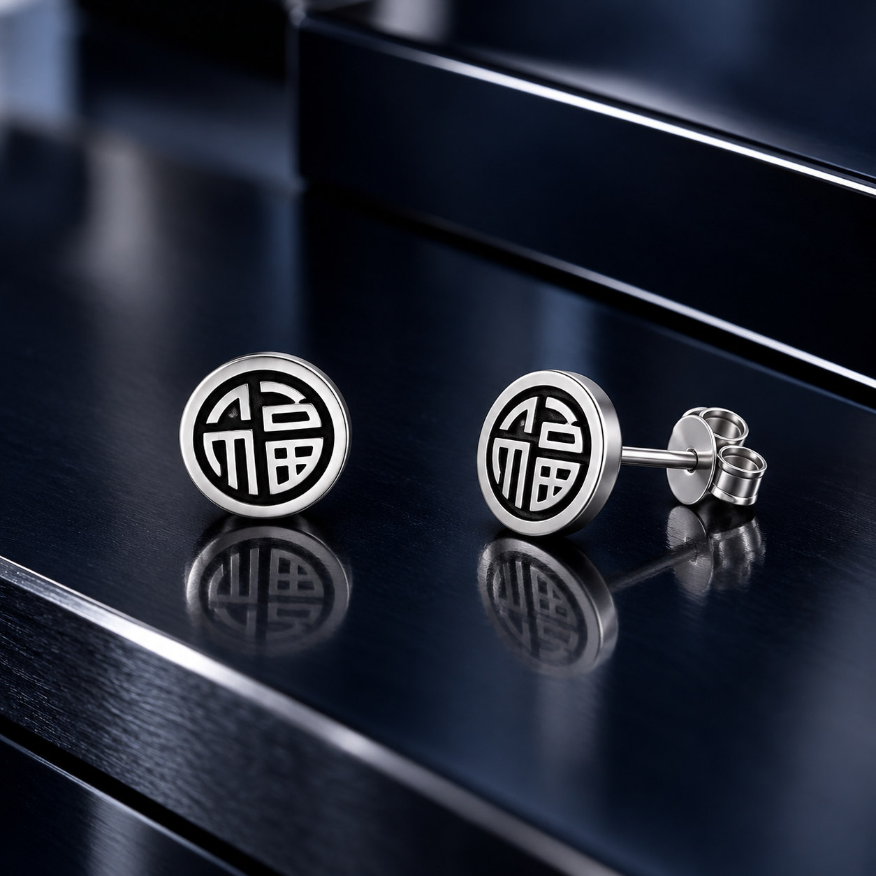Bông Tai Bạc Nam Họa Tiết Phúc Thọ – Lucky Seal - Ảnh 4