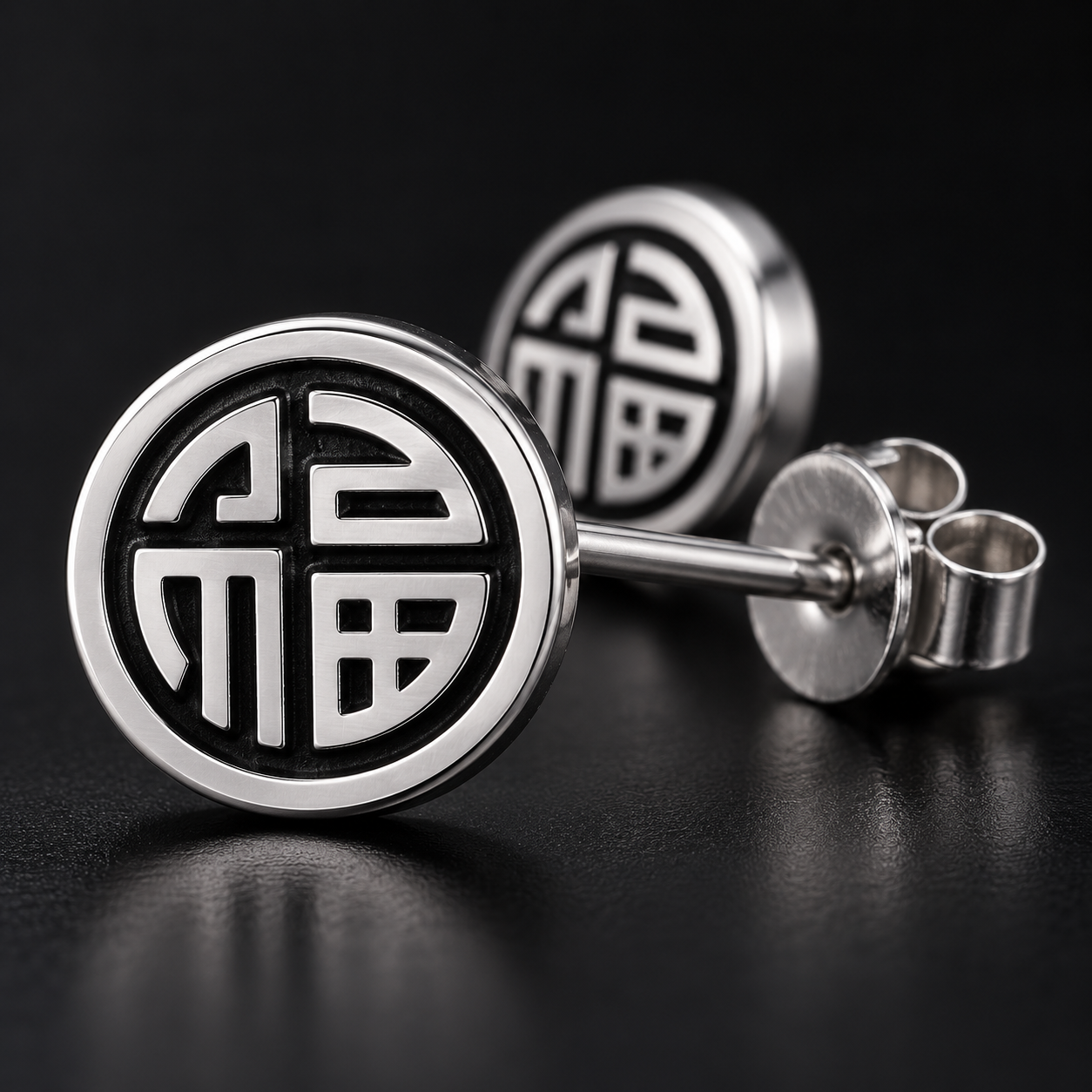Bông Tai Bạc Nam Họa Tiết Phúc Thọ – Lucky Seal - Ảnh 3