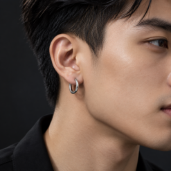 Alternative view of Bông Tai Bạc Nam Khoen Tròn Trơn 1.7cm – Classic Hoop