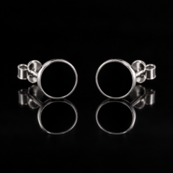 Bông Tai Bạc Nam Tròn Đen Tối Giản – Black Circle